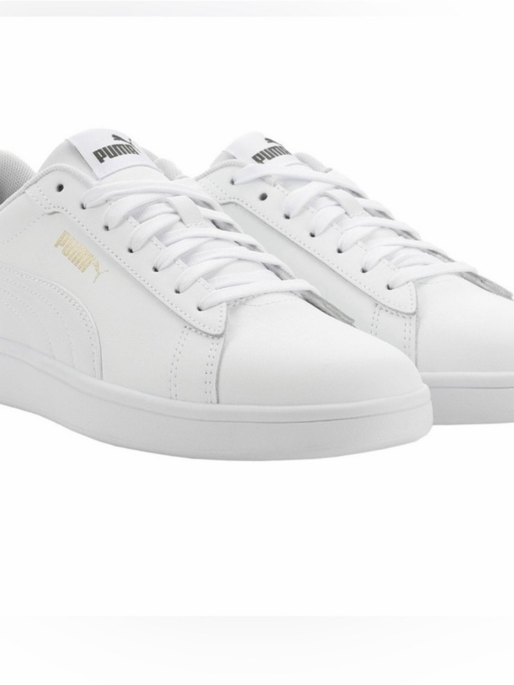 Puma White Men's Court Shoes Low-Profile Sneakers with Gold Logo New With Box
